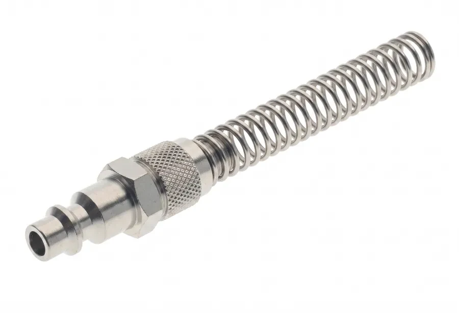 ADAPTADOR DE LATÓN CON CONEXIÓN A MANGUERA Y RESORTE DE PROTECCIÓN