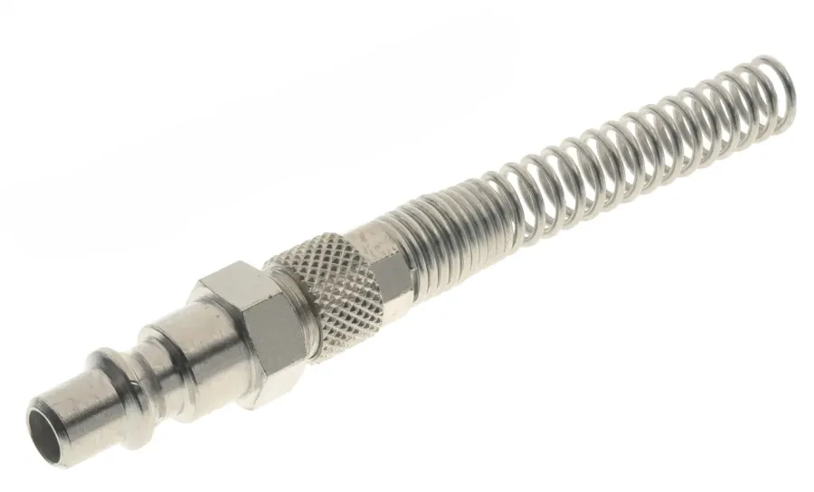 ADAPTADOR DE LATÓN CON CONEXIÓN A MANGUERA Y RESORTE DE PROTECCIÓN