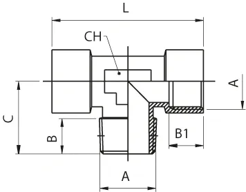 T-VERSCHRAUBUNG AUSSENGEW. MITTIG - CW510L - Zeichnung