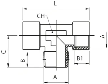 T-VERSCHRAUBUNG AUSSENGEW. MITTIG - CW510L - Zeichnung