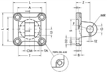 NARROW FEMALE HINGE FOR SQUARE JOINT WITH ARTICULATED HEAD DIN648K - ALUMINIUM