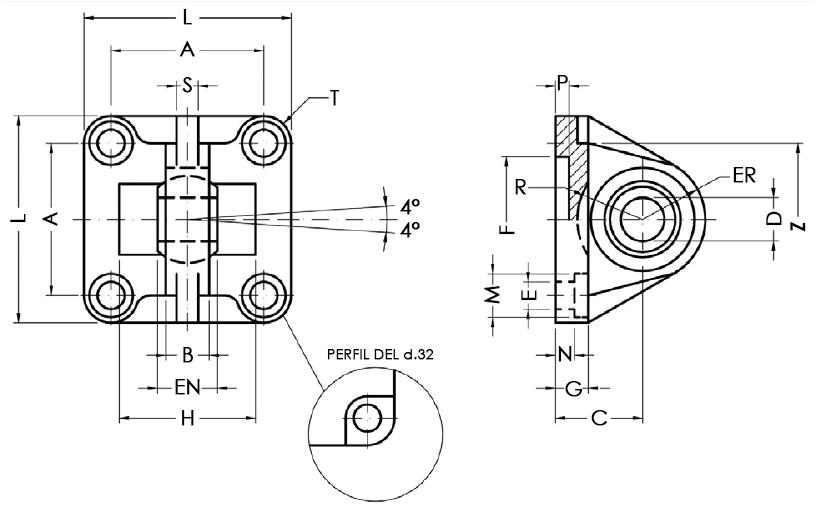 NARROW MALE HINGE WITH ARTICULATED HEAD DIN648K - IRON