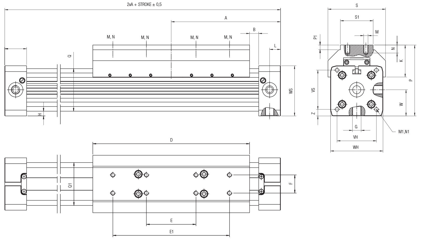 RODLESS CYLINDER WITH LINEAR GUIDING SYSTEM