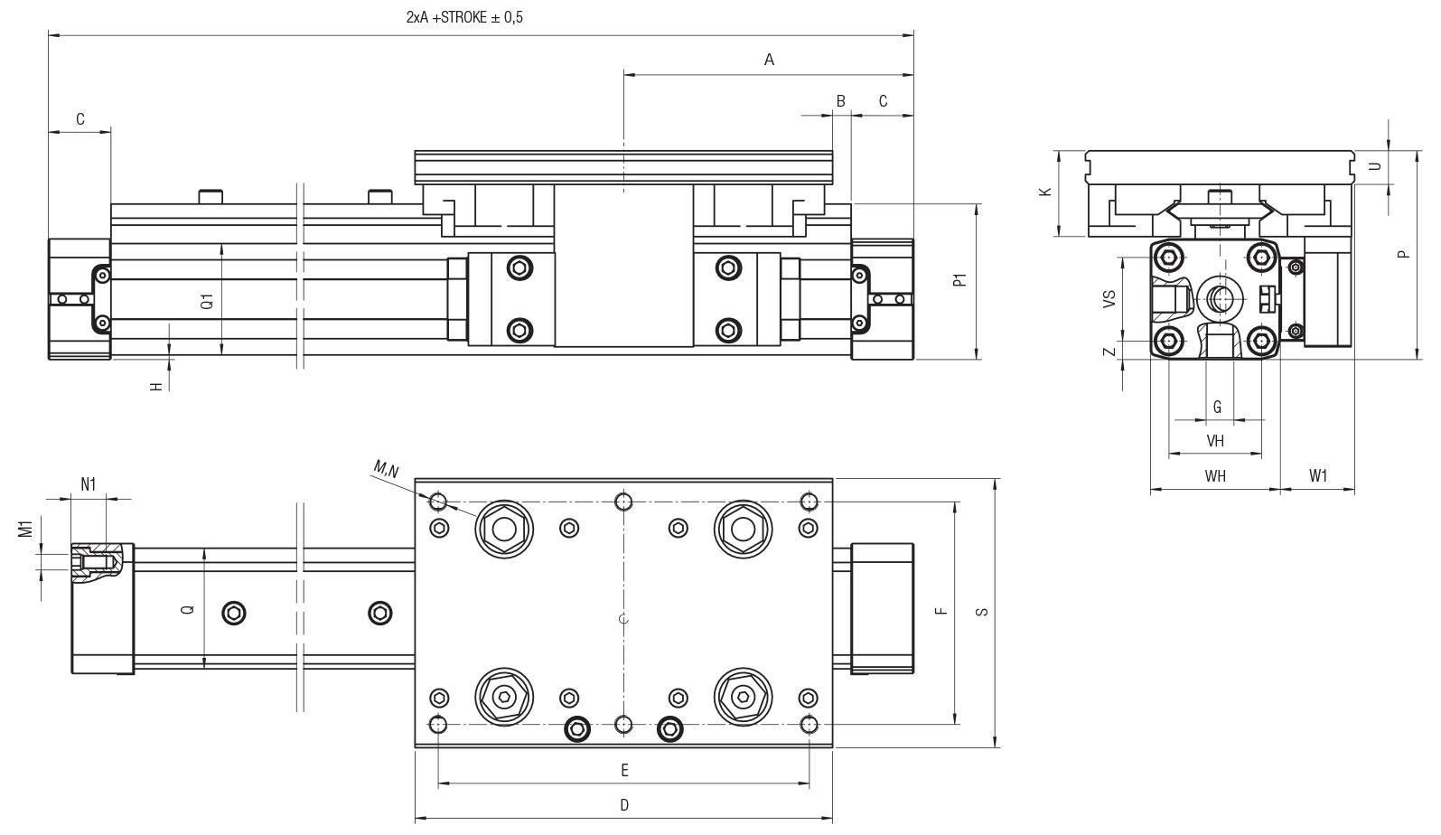 RODLESS CYLINDER WITH “V” EDGE SLIDE SYSTEM