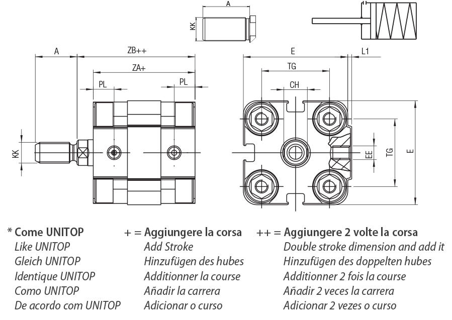 WDM - SINGLE-ACTING MAGNETIC - SPRING THRUST - Male Rod - Bore from 20 to 25