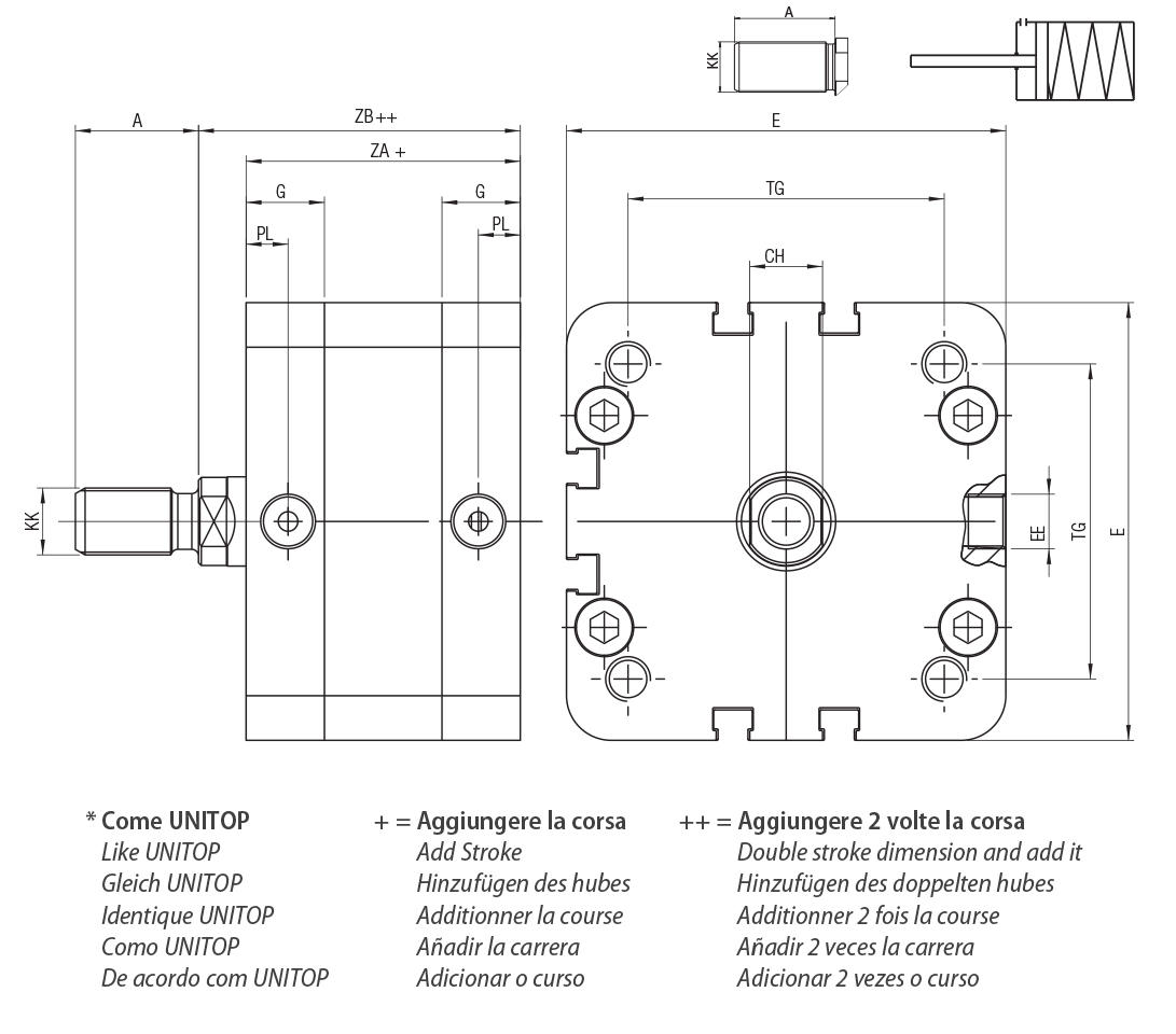 WDM - EINFACHWIRKEND MAGNETISCH KOLBEN AUSGEFAHREN - Aussengewinde - Durchmesser von 32 bis 100