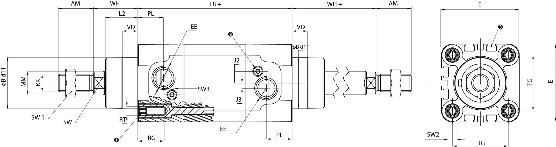 DOUBLE ACTING CUSHIONED MAGNETIC WITH DOUBLE ROD END