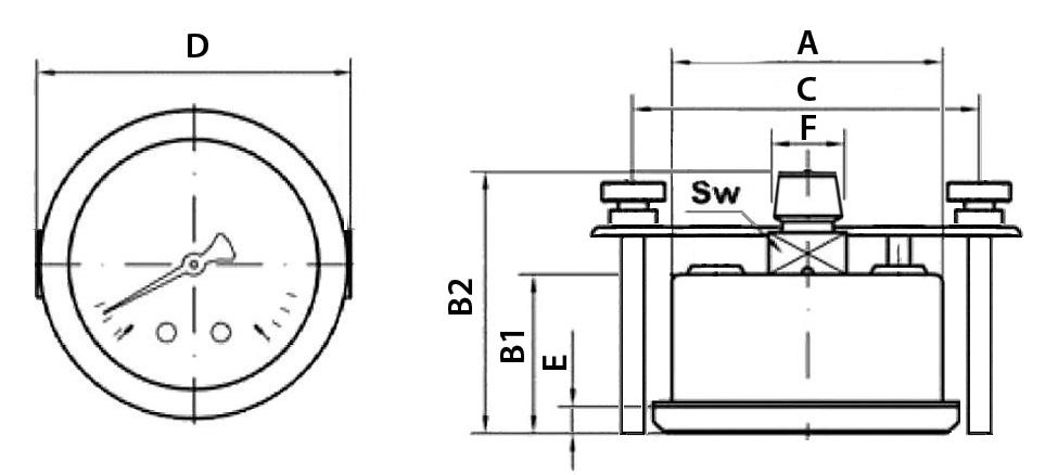 MANOMETER BACK CONNECTION FOR PANEL MOUNTING WITH BRACKET, CHROMED FLANGE