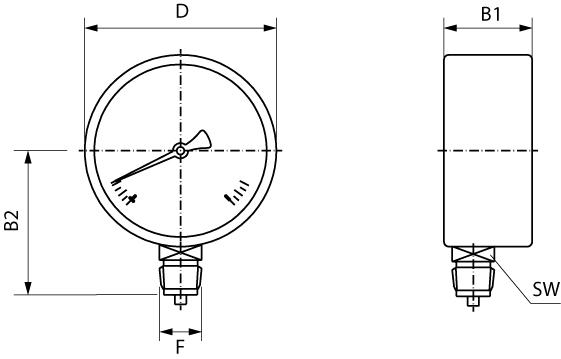 MANOMETER, ANSCHLUSS RADIAL UNTEN