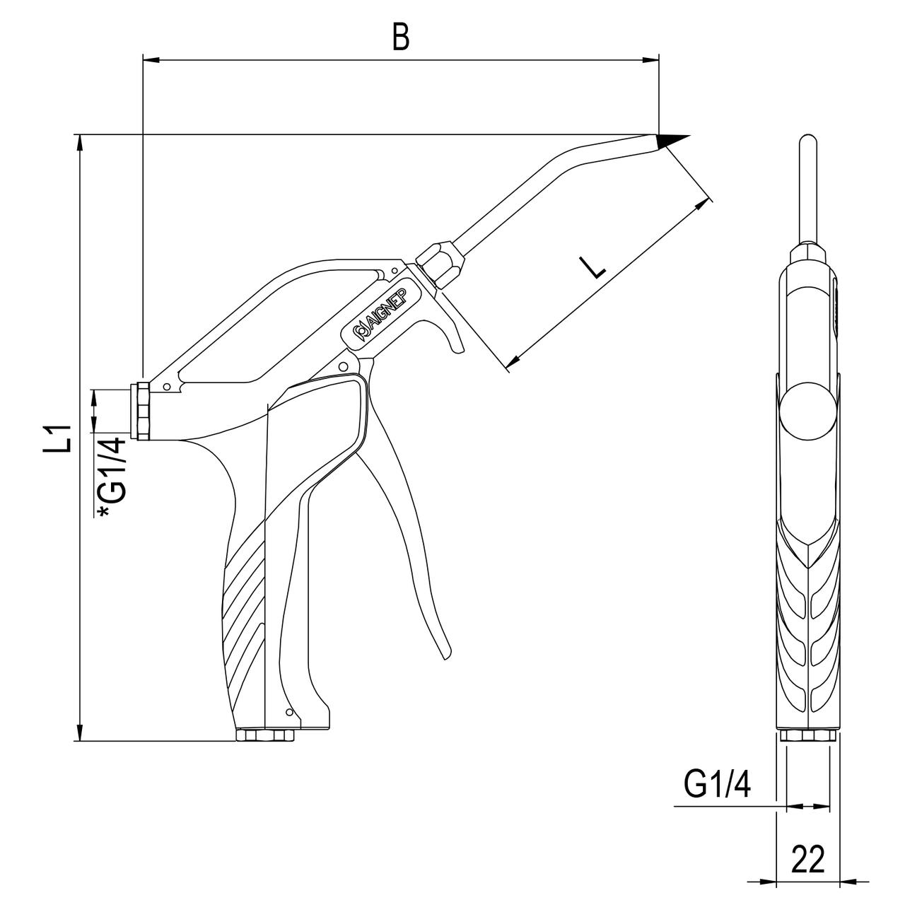 BLOWGUN WITH STAINLESS SAFETY NOZZLE DOUBLE FEED