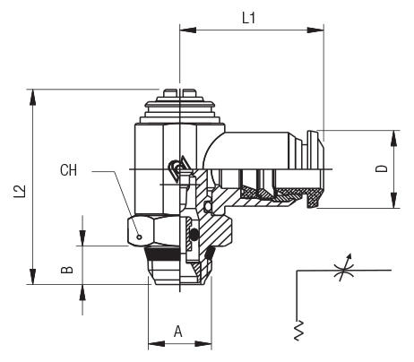 DURCHFLUSSREGLER BI-DIREKTIONAL (DREHBAR) “UNIVERSAL SHORT” - SCHWARZ, EINSTELLBAR MIT SCHRAUBENZIEHER