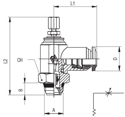 DURCHFLUSSREGLER BI-DIREKTIONAL (DREHBAR) “UNIVERSAL SHORT”, EINSTELLBAR VON HAND