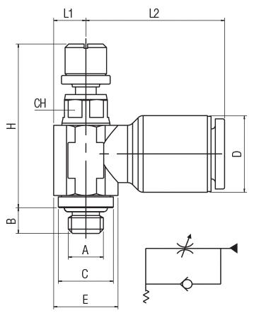 REGOLATORE DI FLUSSO UNIDIREZIONALE ORIENTABILE PER VALVOLA, REGOLAZIONE MANUALE