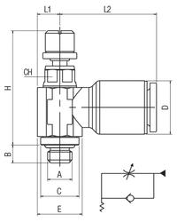 REGOLATORE DI FLUSSO UNIDIREZIONALE ORIENTABILE PER VALVOLA, REGOLAZIONE MANUALE