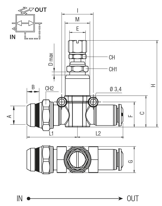 REGOLATORE DI PRESSIONE IN LINEA MASCHIO “UNIVERSAL SHORT” - TUBO