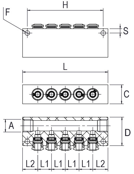 ALUMINIUM MANIFOLD 5 WAYS