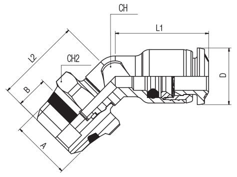45° ORIENTING ELBOW MALE ADAPTOR “UNIVERSAL SHORT”
