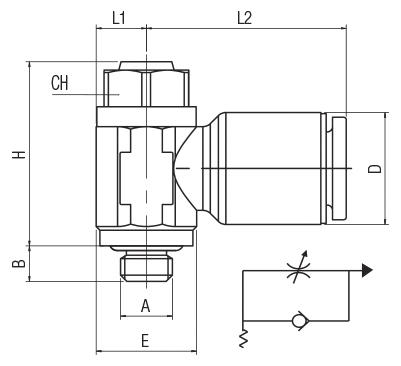 RÉGULATEUR DE DÉBIT À L'ÉCHAPPEMENT (ORIENTABLE), À VIS NOYÉE - "