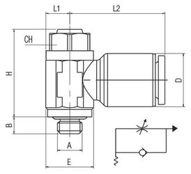 RÉGULATEUR DE DÉBIT À L'ÉCHAPPEMENT (ORIENTABLE), À VIS NOYÉE - "