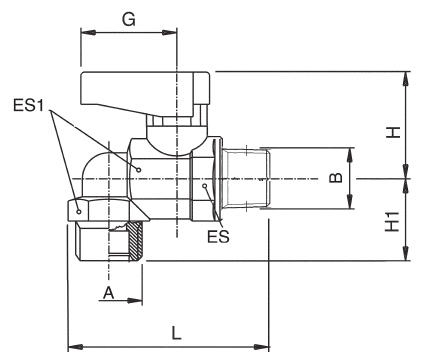 VANNE À BILLE EN EQUERRE, FILETAGE MÂLE R ISO 7 - FILETAGE MÂLE GA ISO 228