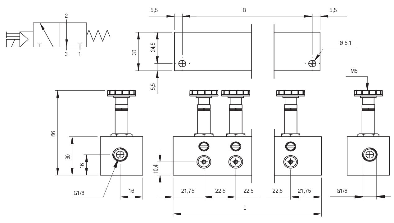 MAGNETVENTILE 3/2 NC MIT HANDHILFSBETÄTIGUNG