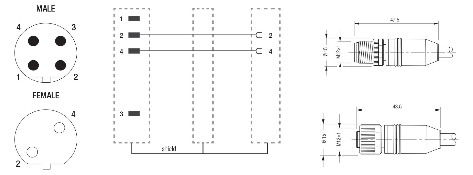 CABLE DE COMUNICACIÓN PROFIBUS CON CONECTOR RECTO HEMBRA - MACHO M12X1